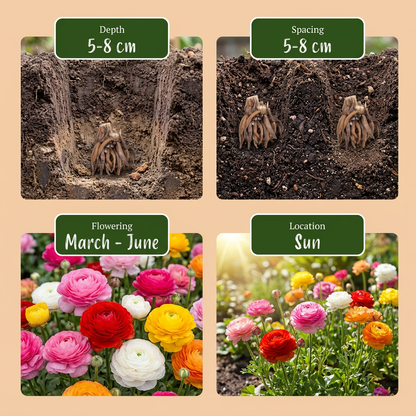 Renoncule des fleuristes en mélange (Ranunculus asiaticus) - floraison printemps-été - calibre 5/6