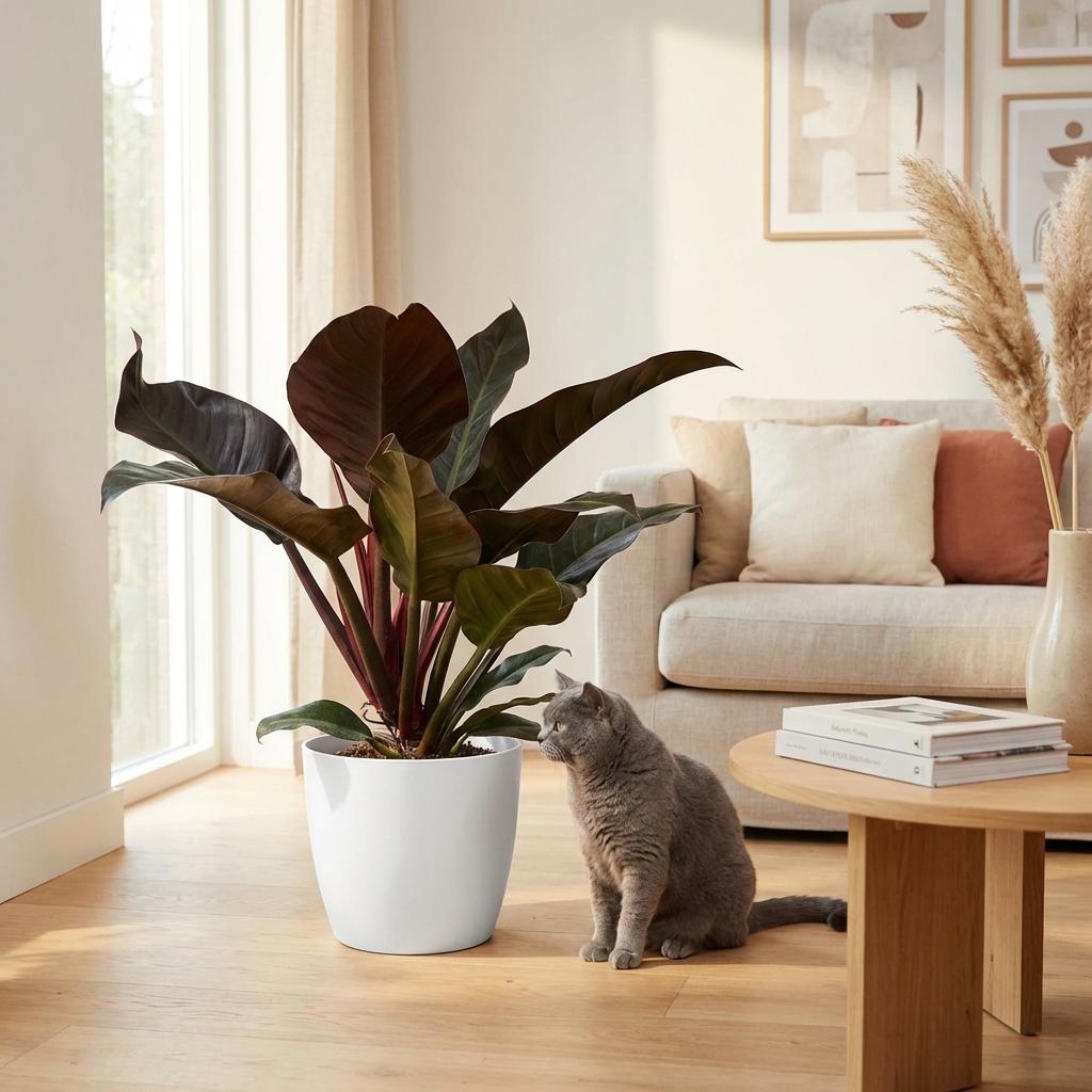 Plante d'intérieur - Philodendron - Philodendron Imperial Red - Rouge - Peu d'entretien - 1 Plante - avec Pot Blanc - Pot 19cm - Hauteur 60cm