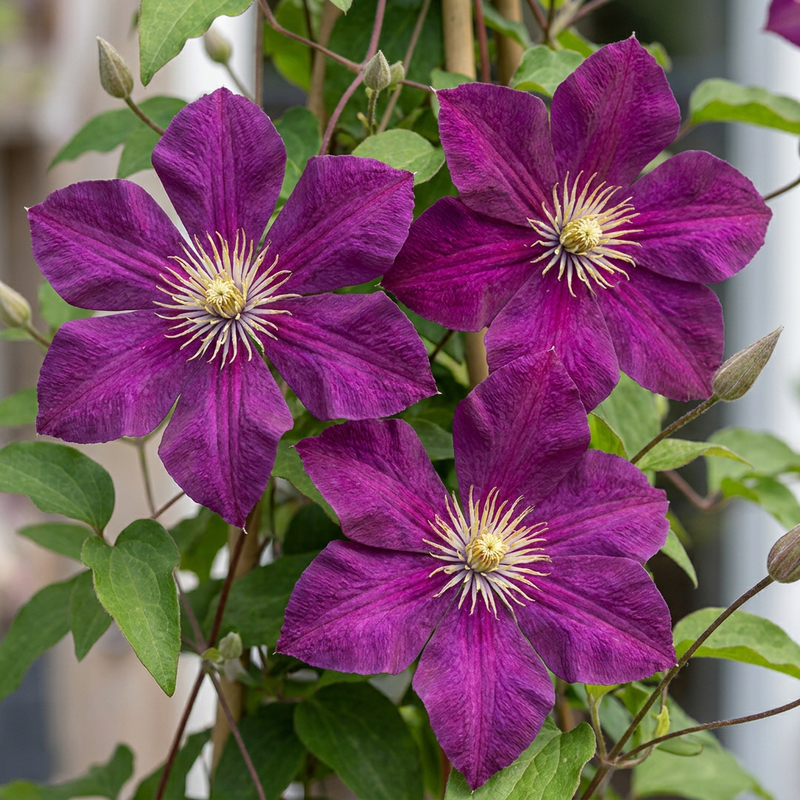 Clématite 'Rouge Cardinal' (Clematis) - grimpante à grandes fleurs rouges