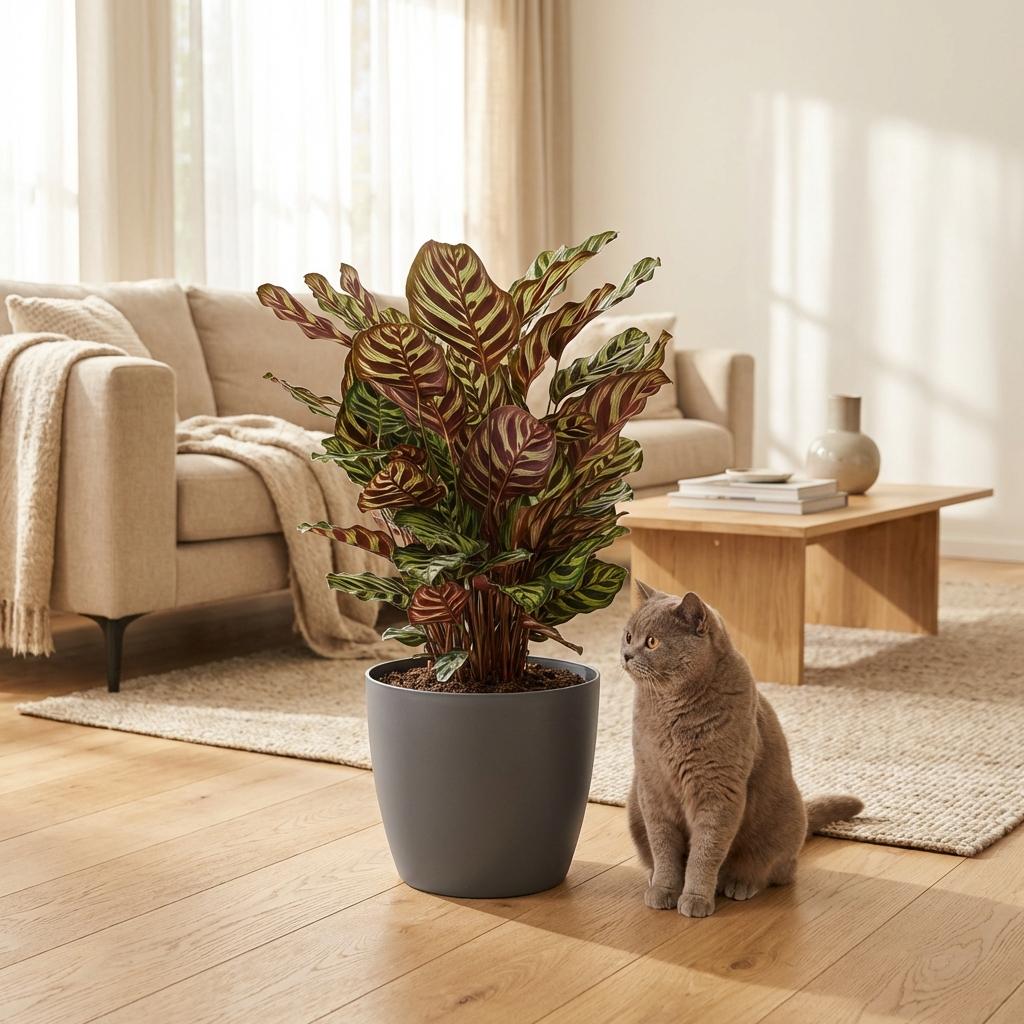 Plante d'intérieur - Plante Paon - Calathea Makoyana - Vert - Entretien facile - 1 Plante - avec Potter Gris - Pot 19cm - Hauteur 70cm