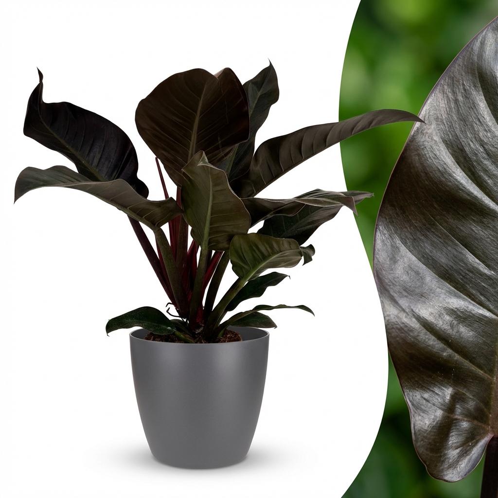 Plante d'intérieur - Philodendron - Philodendron Imperial Red - Rouge - Entretien facile - 1 Plante - avec Potter Gris - Pot 19cm - Hauteur 60cm