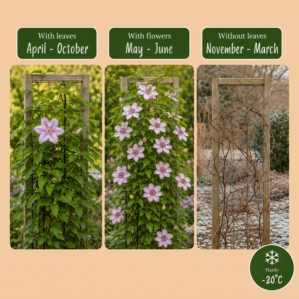 Clématite 'Nelly Moser' (Clematis) - grimpante à grandes fleurs rose barré de rose vif