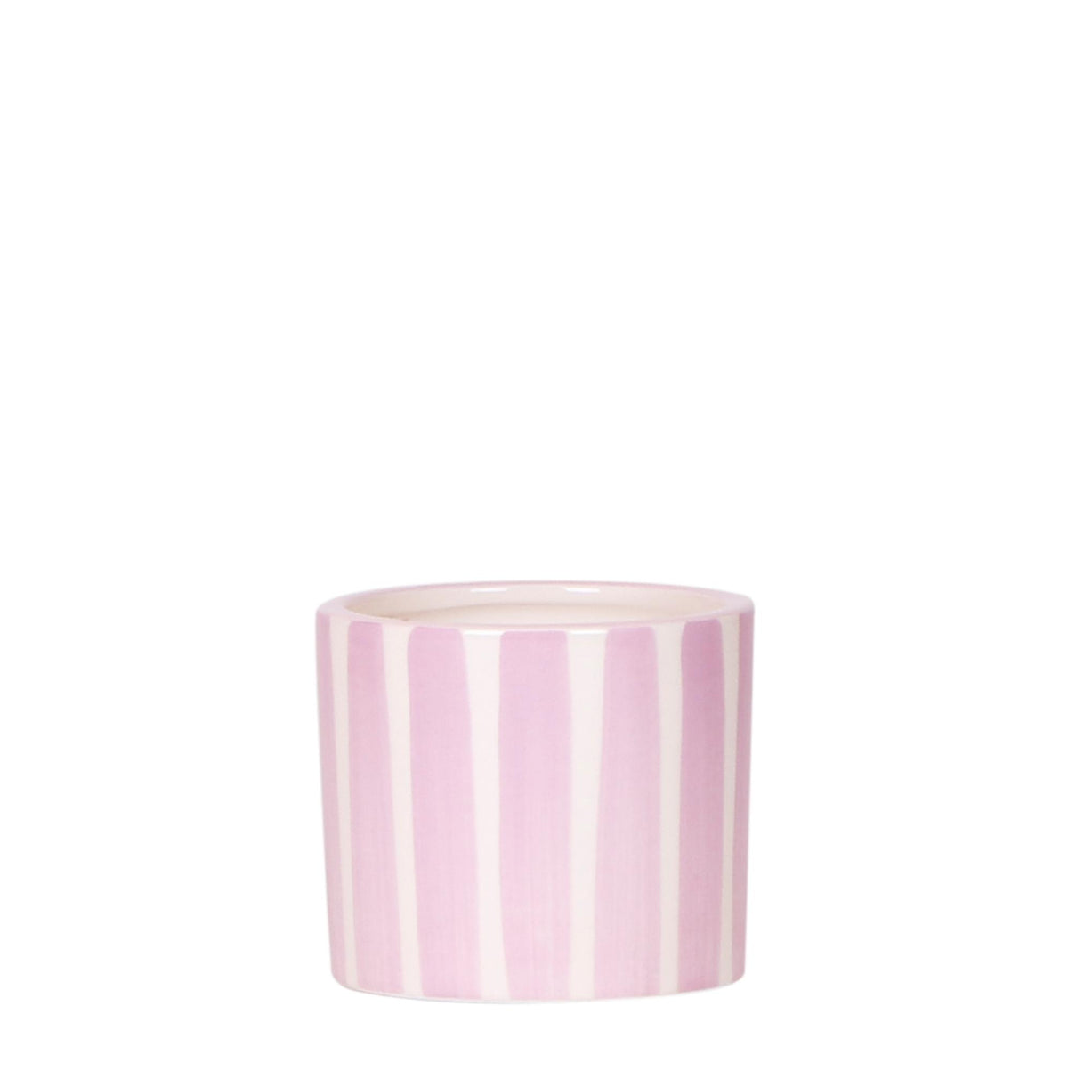 Cache-pot céramique rayé à la main - touche arty colorée - rose