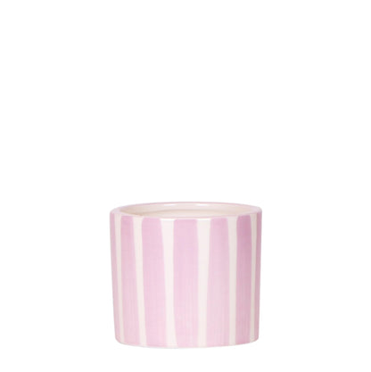 Cache-pot céramique rayé à la main - touche arty colorée - rose