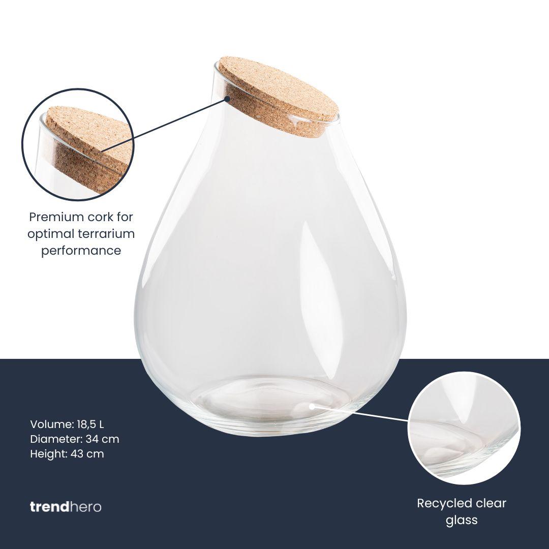 Bouteille terrarium goutte : Ø 34 cm, hauteur 43 cm, 18,5 L