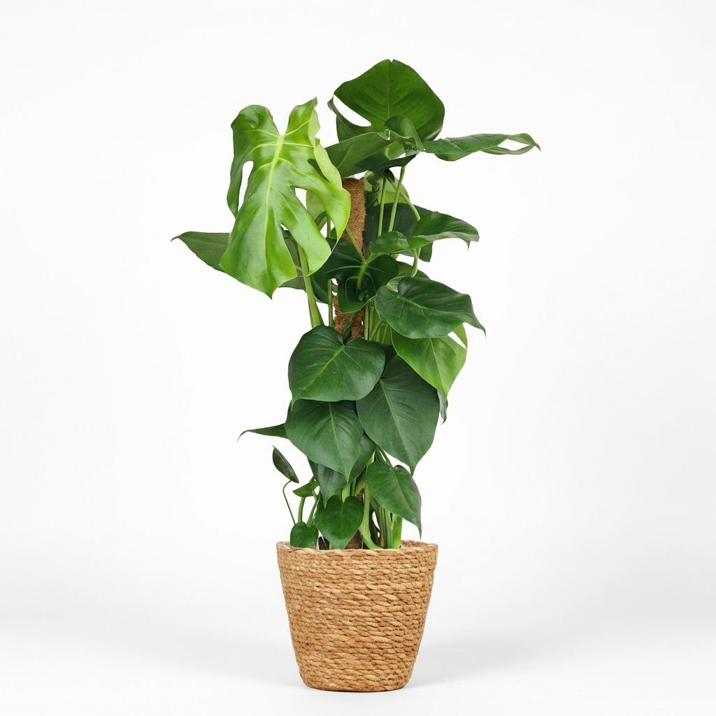 Plante d'intérieur - Monstera Deliciosa sur tuteur - Vert - Entretien facile - 1 Plante - avec Panier - Pot 19cm - Hauteur 90cm
