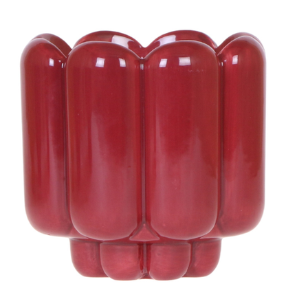 Cache-pot céramique brillant - allure rétro chic - rouge