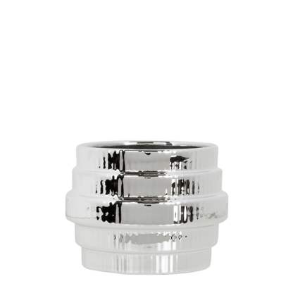 Cache-pot céramique métallisé à étages - argenté - 6 cm