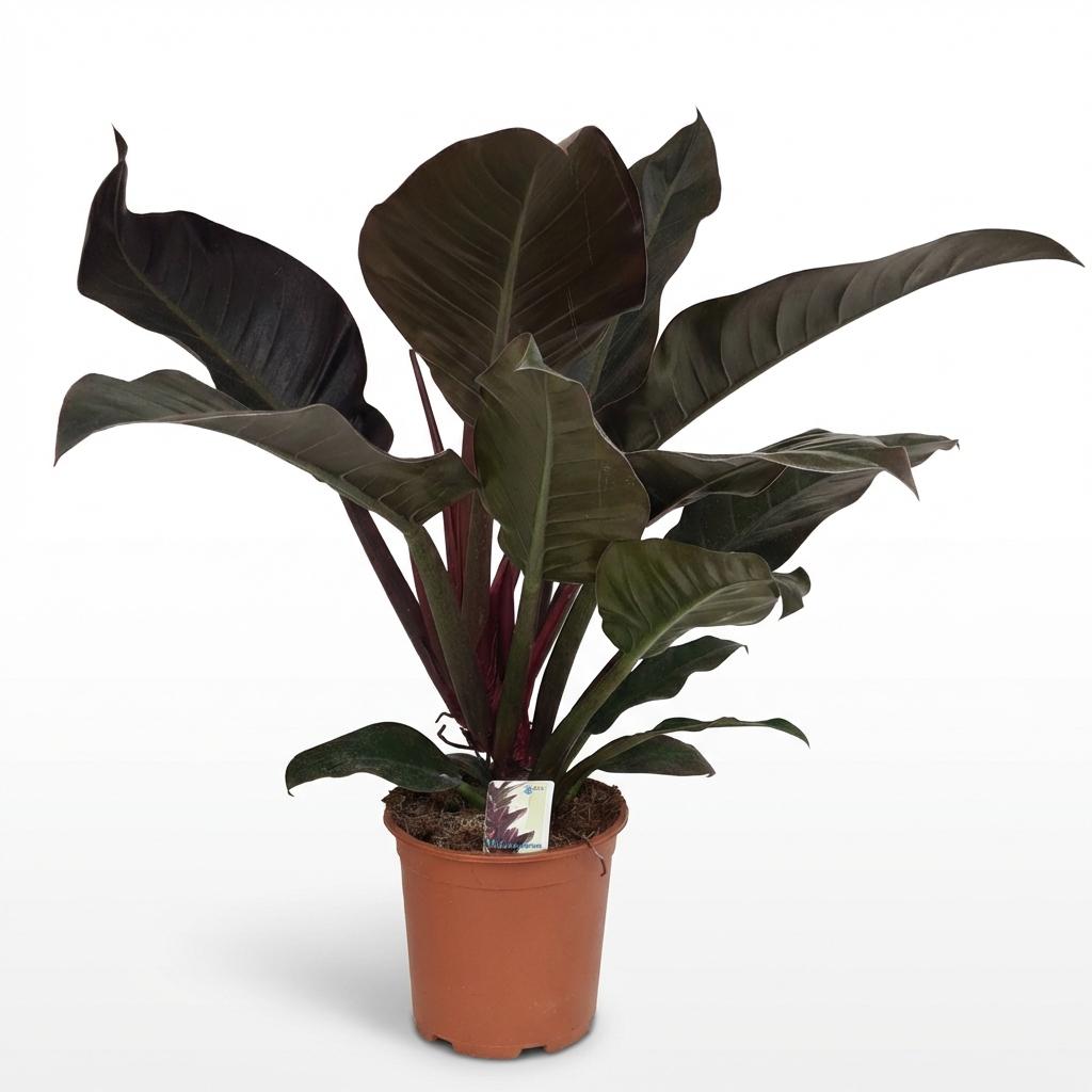 Philodendron Imperial Red plante d'intérieur en pot 19cm, feuilles rouge bordeaux et vert foncé, hauteur 60cm