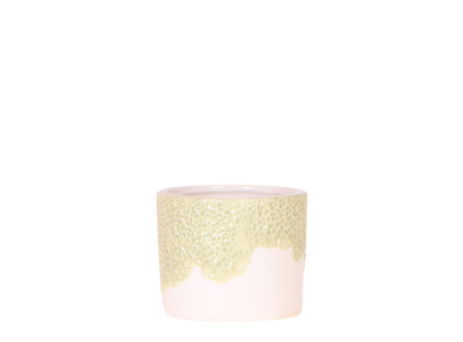 Cache-pot céramique en relief floral - courbes douces et coloris tendres - vert
