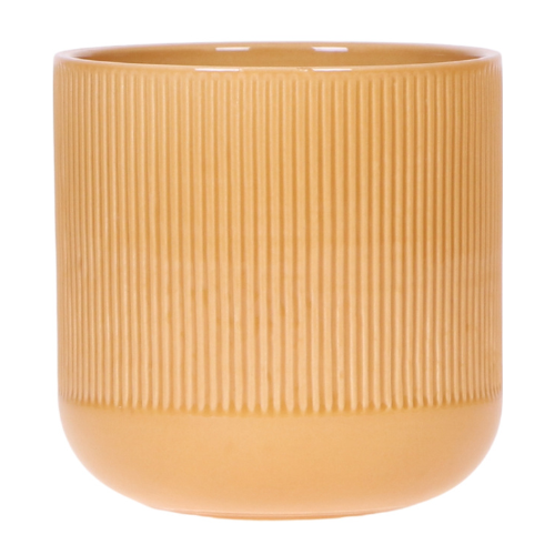 Cache-pot céramique nervuré - relief graphique contemporain - ocre