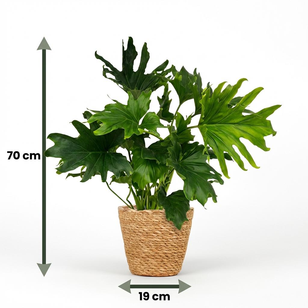 Plante d'intérieur - Philodendron - Philodendron Lickety split - Vert - Peu d'entretien - 1 Plante - avec Panier - Pot 19cm - Hauteur 70cm
