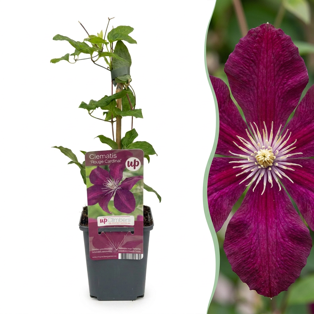 Clématite 'Rouge Cardinal' (Clematis) - grimpante à grandes fleurs rouges