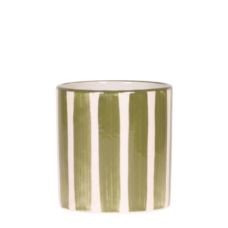 Cache-pot céramique rayé à la main vert, 9 cm