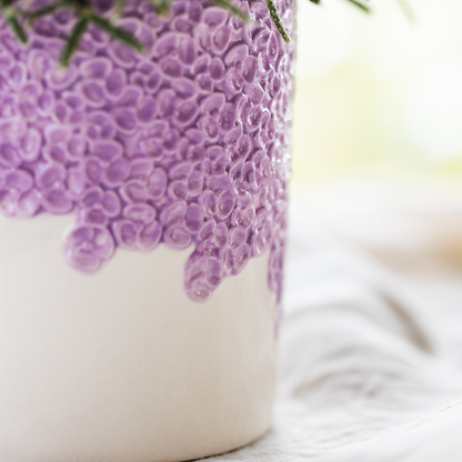 Lot de 3 cache-pots céramique en relief floral - violet (6, 9 et 12 cm)