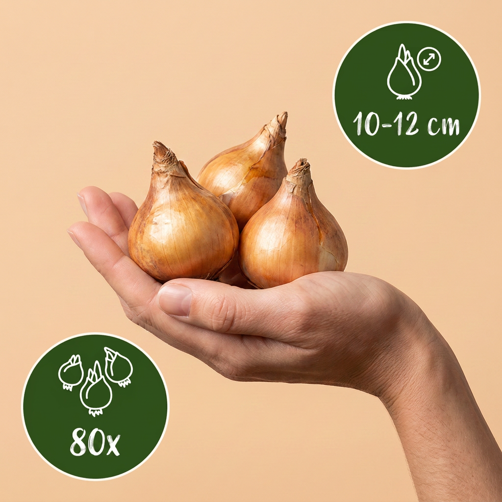 Bulbes de Narcisse en melange tenus dans une main, calibre 10/12, lot de 80 bulbes