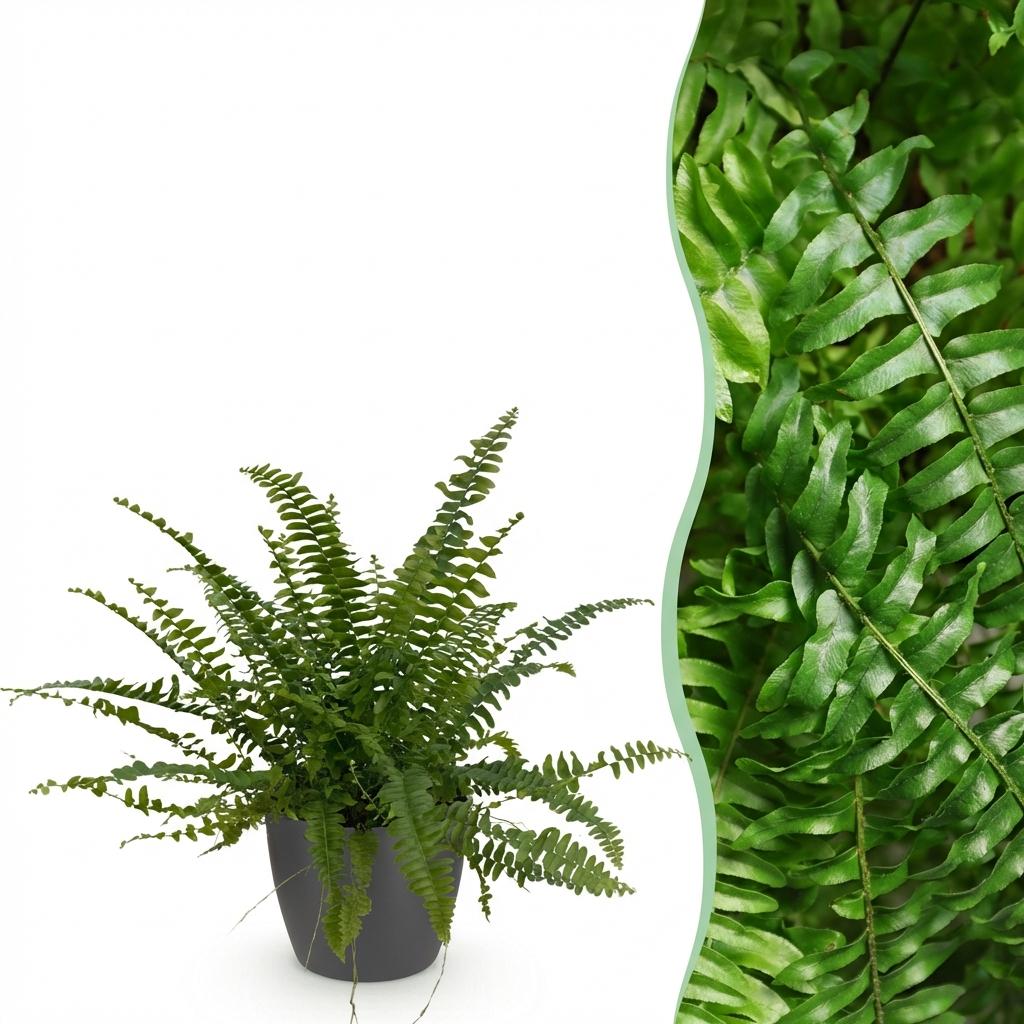 Plante d'intérieur - Nephrolepsis exaltata Green Lady - Fougère - Plante amicale pour les animaux - Verte - 1 Plante - avec Pot Gris - Pot 12cm - Hauteur 25cm