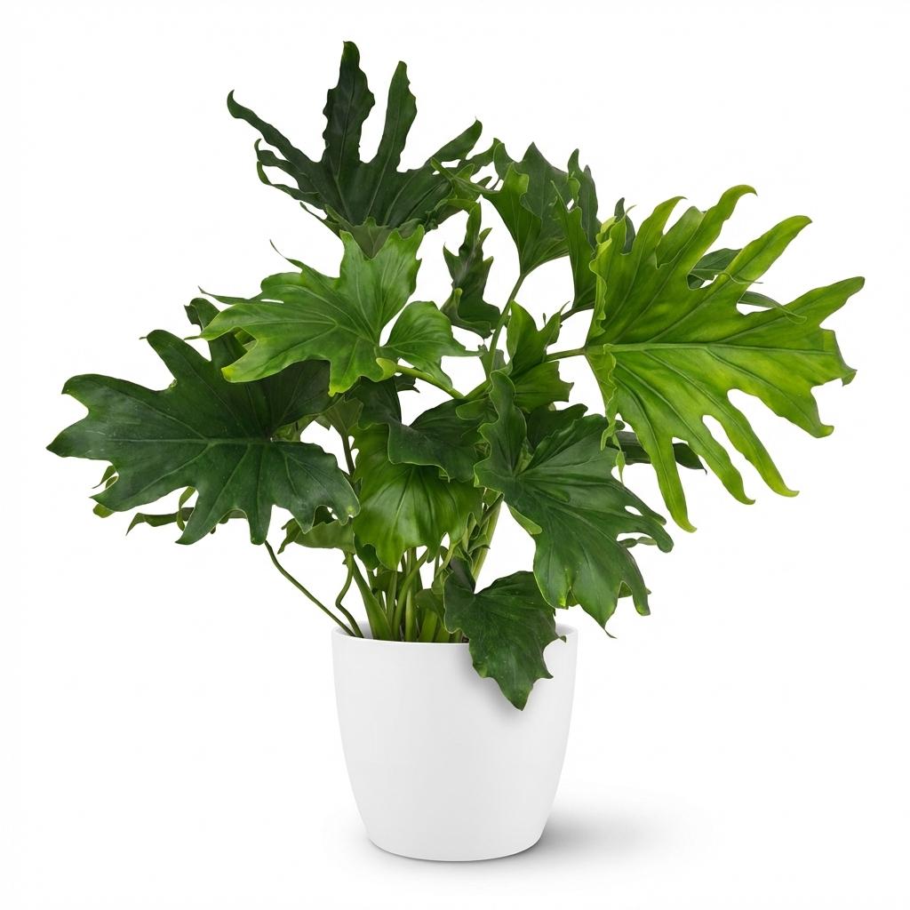 Plante d'intérieur - Philodendron - Philodendron Lickety split - Vert - Entretien facile - 1 Plante - avec Pot Blanc - Pot 19cm - Hauteur 70cm