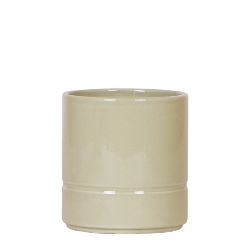Cache-pot céramique cylindrique pastel - liseré en relief - vert