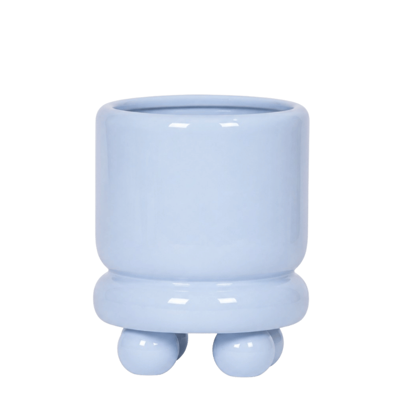 Cache-pot céramique brillant à petits pieds - bleu - 9 cm