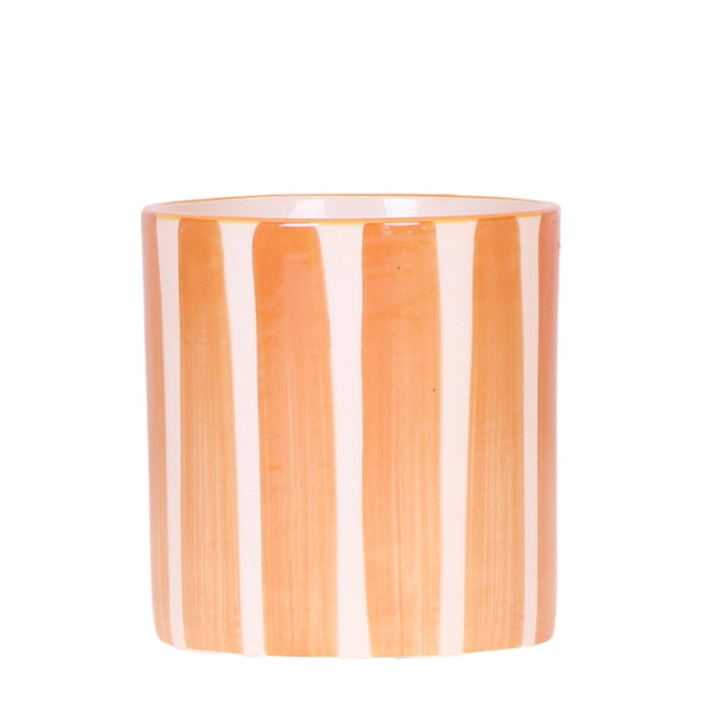 Cache-pot céramique rayé à la main - touche arty colorée - orange