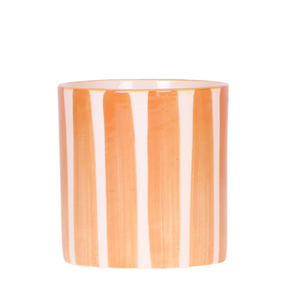 Cache-pot céramique rayé à la main - touche arty colorée - orange