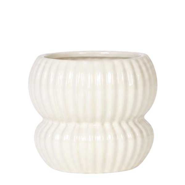 Cache-pot céramique nervuré arrondi - esprit romantique