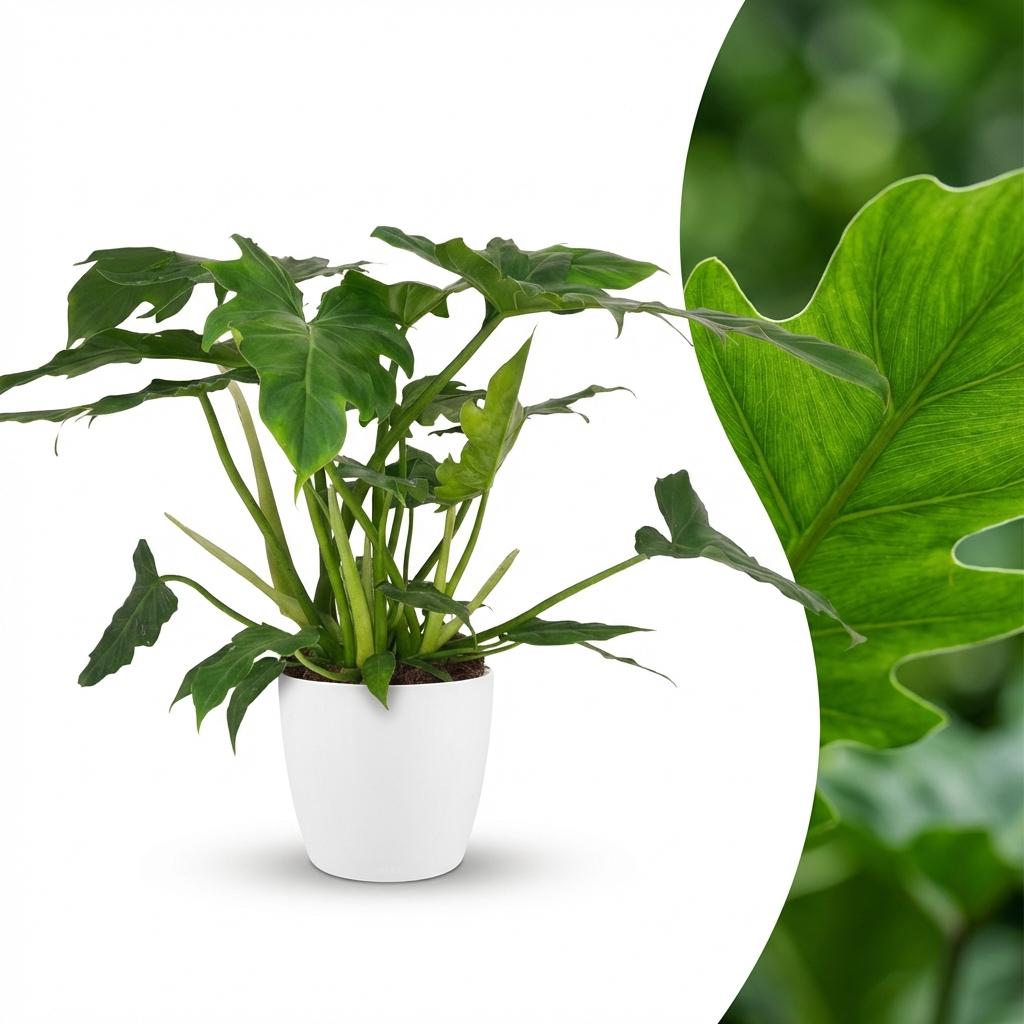Plante d'intérieur - Philodendron - Philodendron Lacerum - Vert - Peu d'entretien - 1 Plante - avec Potter Blanc - Pot 19cm - Hauteur 65cm