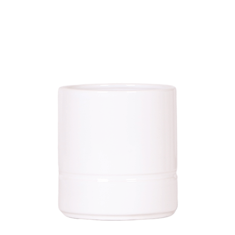 Cache-pot céramique cylindrique pastel - liseré en relief - blanc