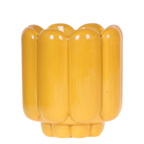 Cache-pot céramique brillant - allure rétro chic - jaune