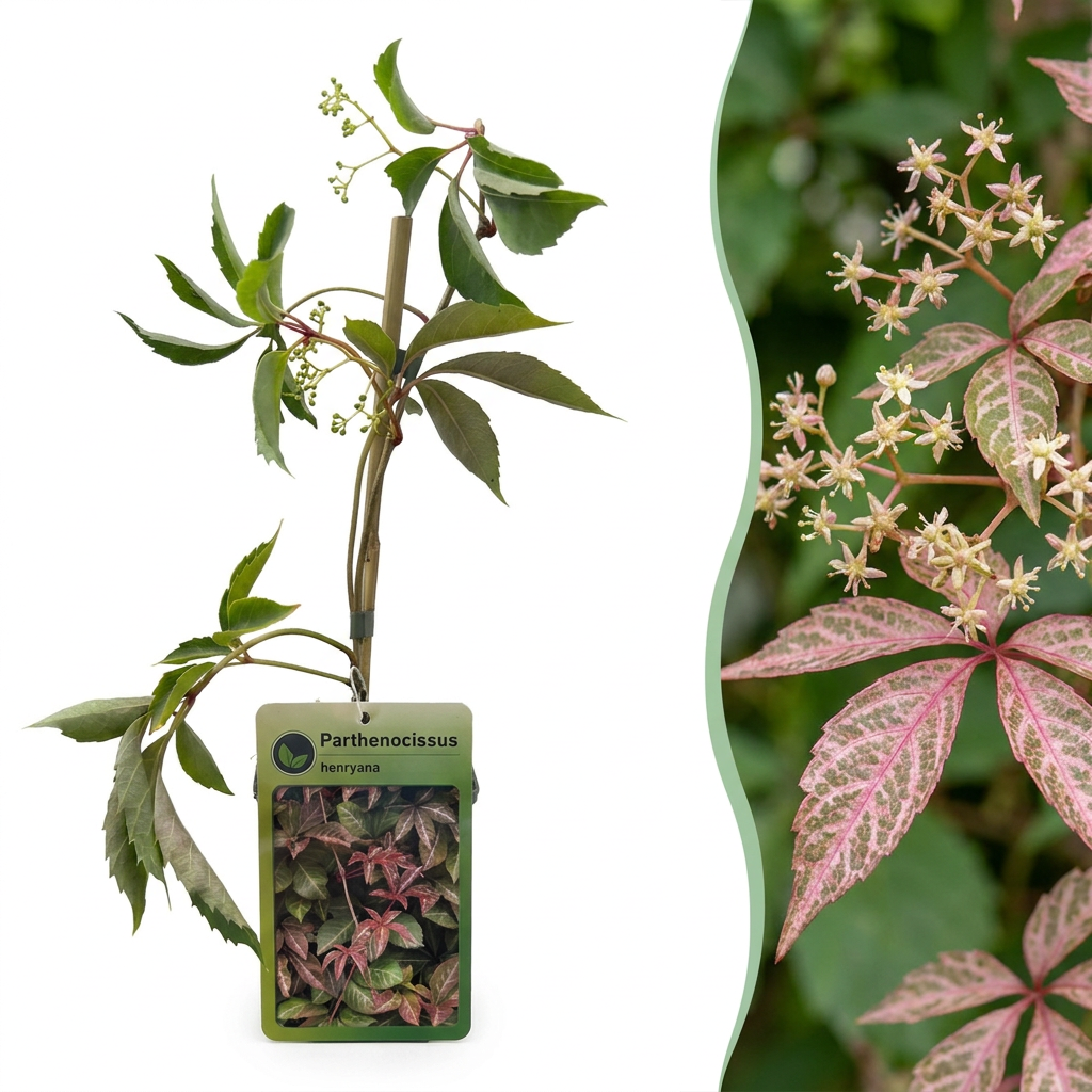 Vigne vierge de Henry (Parthenocissus henryana) - grimpante au feuillage flamboyant