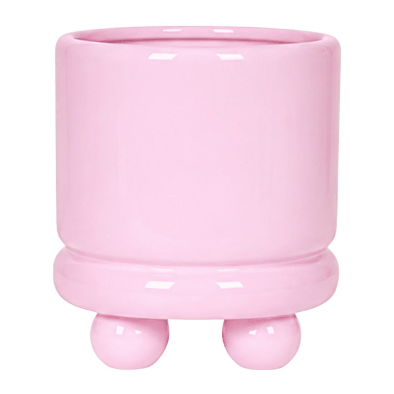 Cache-pot céramique brillant à petits pieds - rose - 12 cm