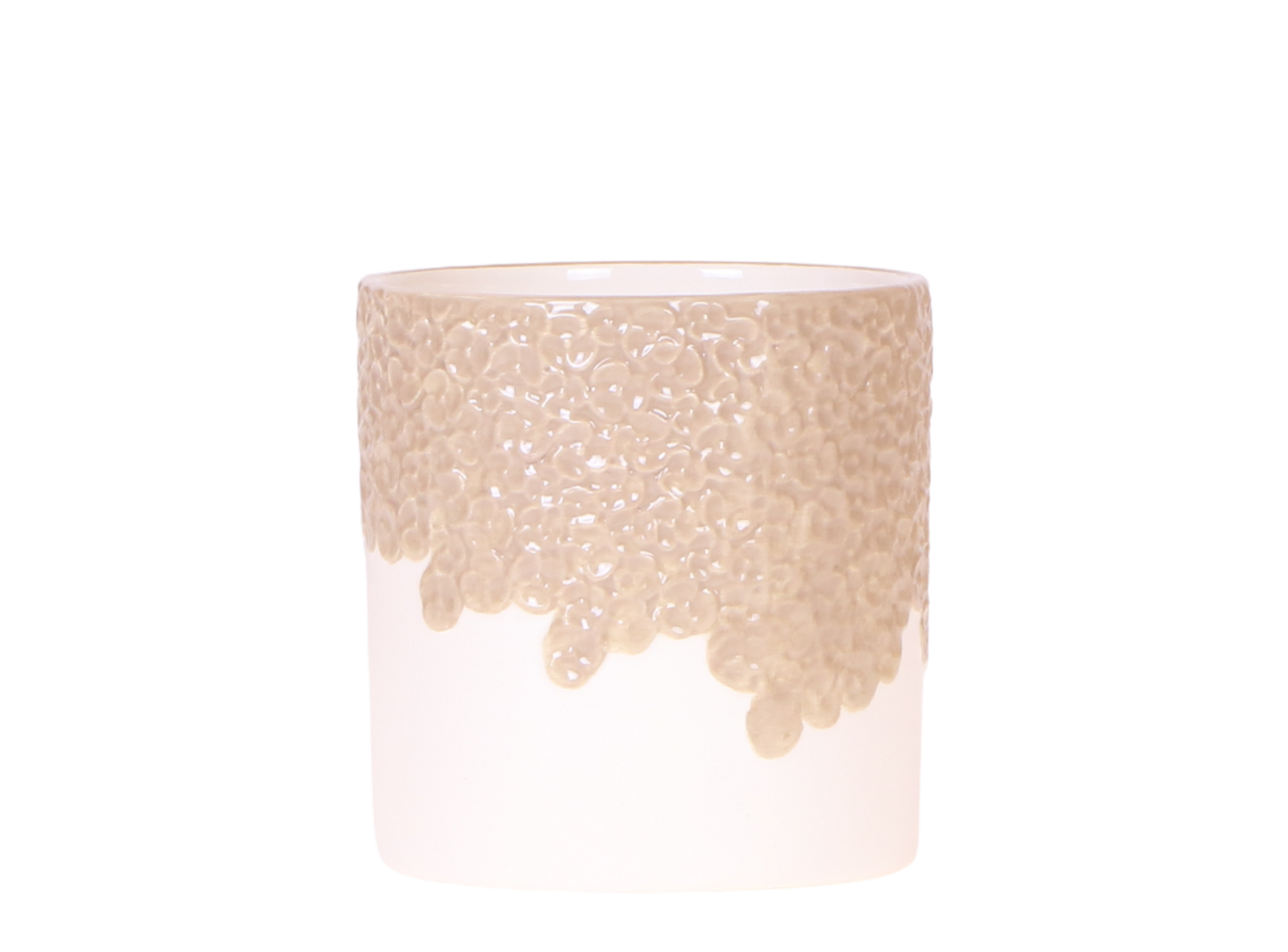 Cache-pot céramique en relief floral - courbes douces et coloris tendres - sable
