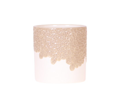 Cache-pot céramique en relief floral - courbes douces et coloris tendres - sable