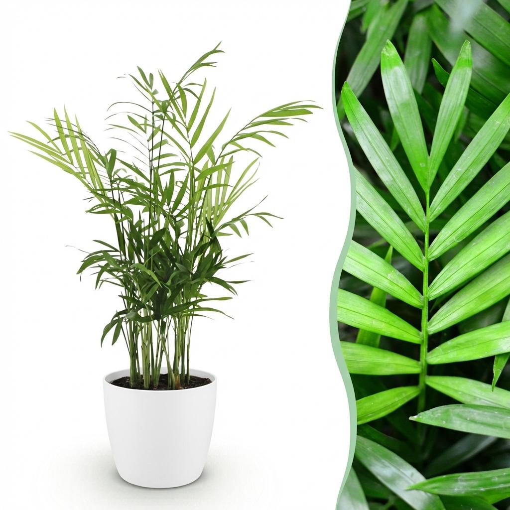 Plante d'intérieur - Chamaedorea elegans - Palmier en or - Plante amicale pour les animaux - Vert - 1 Plante - avec Potter Blanc - Pot de 12cm - Hauteur de 15cm
