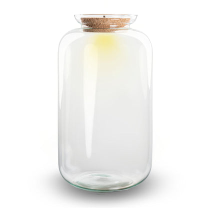 Haute bouteille terrarium en verre recyclé 15 L avec bouchon LED, Ø 23 cm hauteur 43 cm