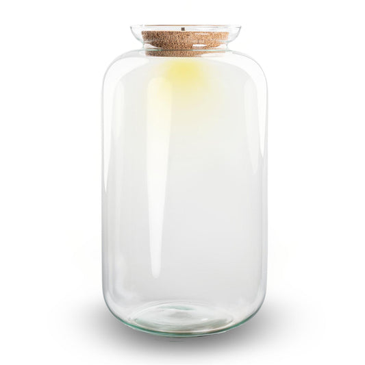 Haute bouteille terrarium en verre recyclé 15 L avec bouchon LED, Ø 23 cm hauteur 43 cm