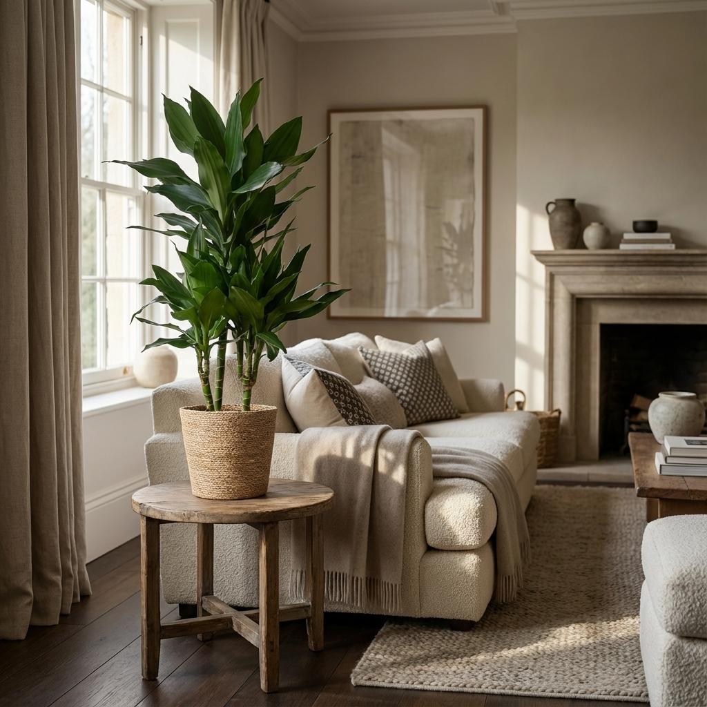 Dracaena  Janet Lindt avec le panier Zeegras naturel - 95cm - Ø21