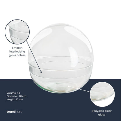 Terrarium sphère en verre recyclé en deux parties, bocal boule fermé 4 L ou 13,5 L