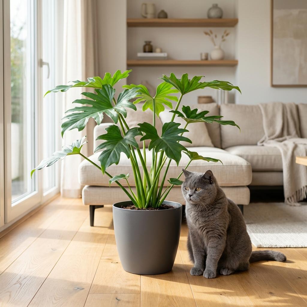 Plante d'intérieur - Philodendron Lacerum - Vert - Peu d'entretien - 1 Plante - avec Potter Gris - Pot 19cm - Hauteur 65cm