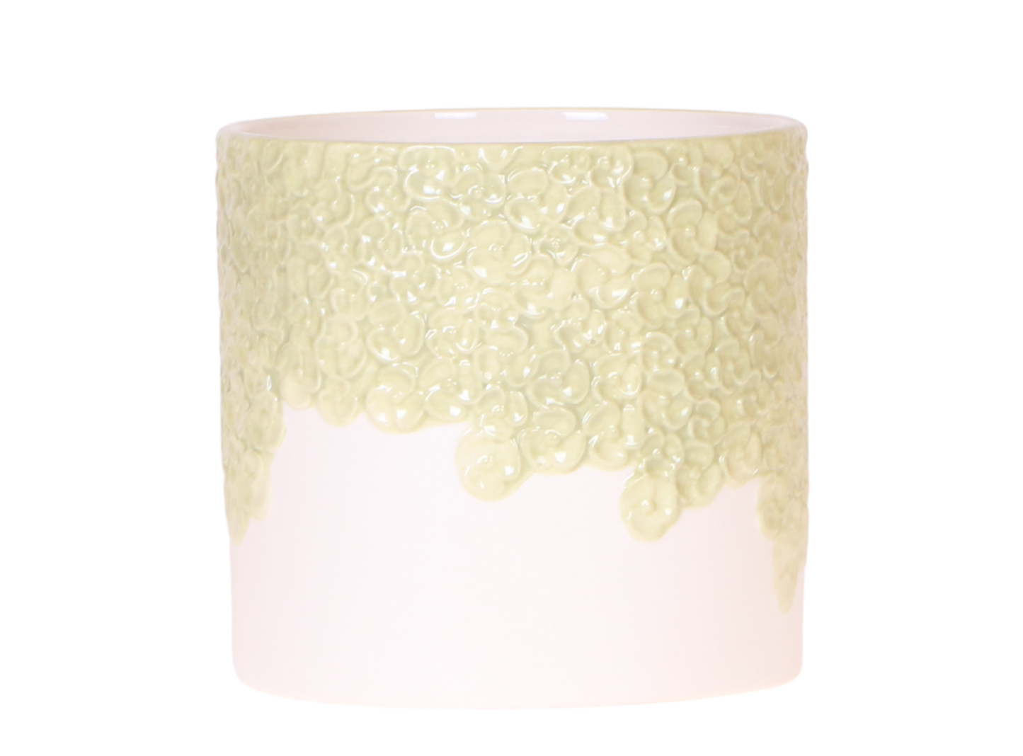 Cache-pot céramique en relief floral - courbes douces et coloris tendres - vert