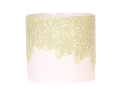 Cache-pot céramique en relief floral - courbes douces et coloris tendres - vert