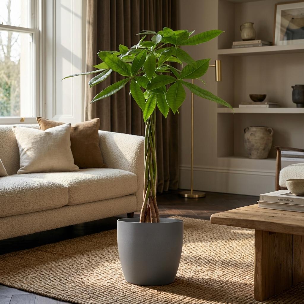Pachira Aquatica avec Potter Gris - 80cm - Ø21