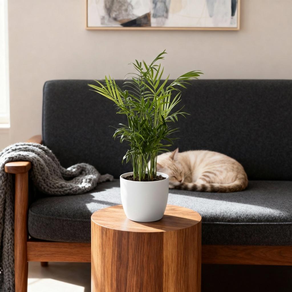 Plante d'intérieur - Chamaedorea elegans - Palmier en or - Plante amicale pour les animaux - Vert - 1 Plante - avec Potter Blanc - Pot de 12cm - Hauteur de 15cm