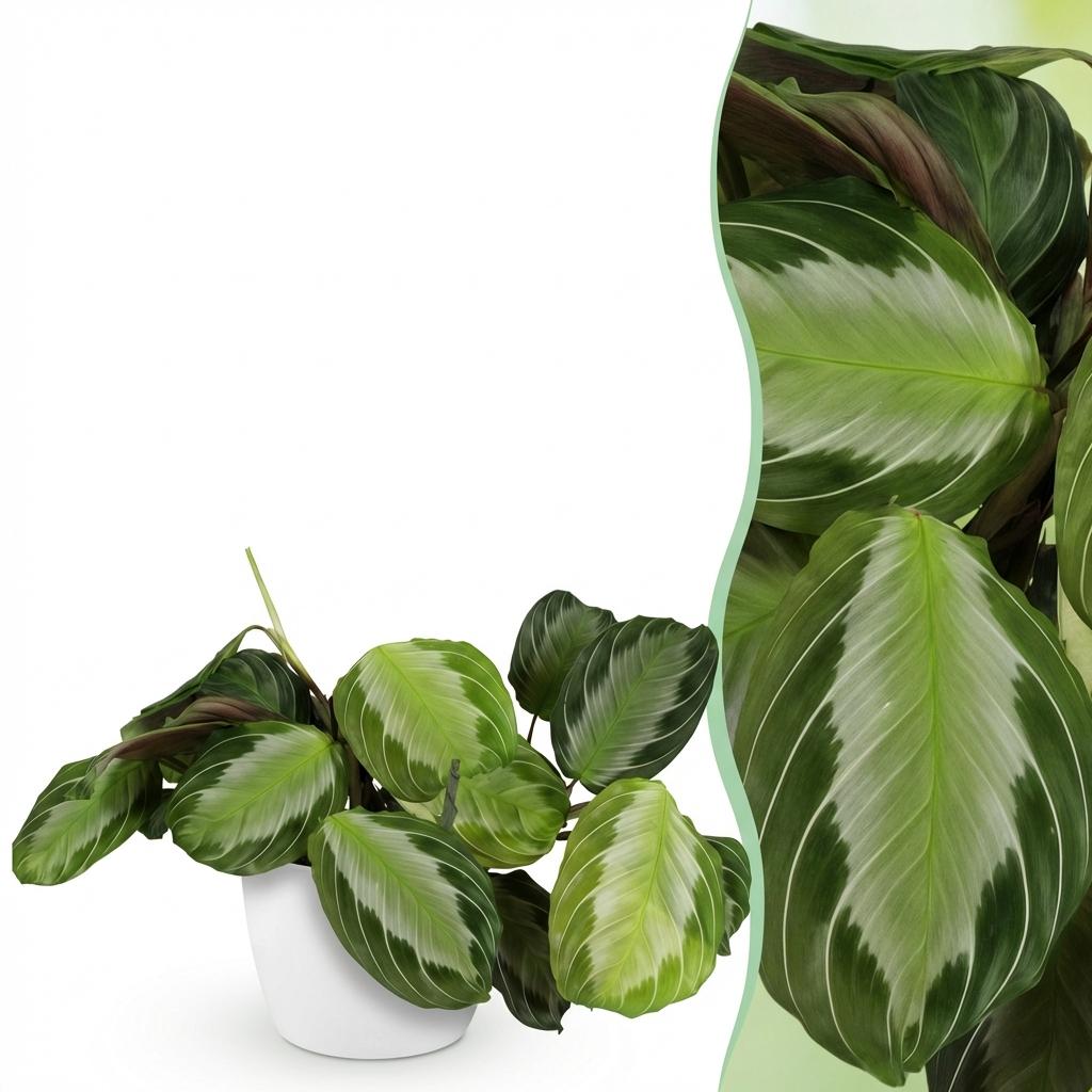 Plante d'intérieur - Maranta Fascinator Silverband - Plante de prière - Plante amie des animaux - Verte - 1 Plante - avec Potter Blanc - Pot 12cm - Hauteur 25cm