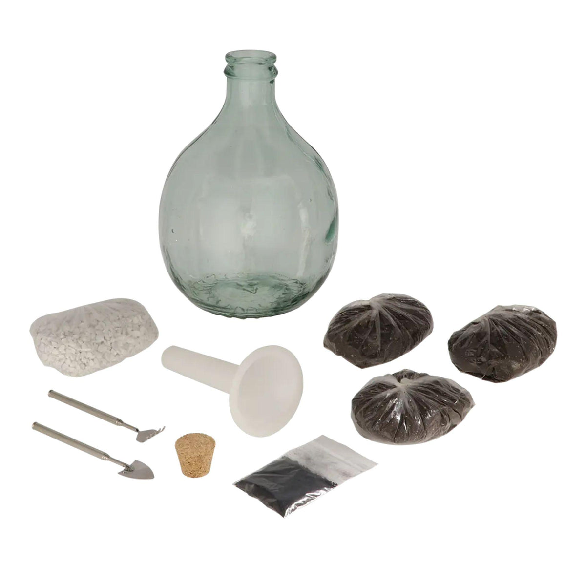 Kit terrarium DIY sans plantes en coffret cadeau : bocal 5 L à bouchon liège, substrat et outils
