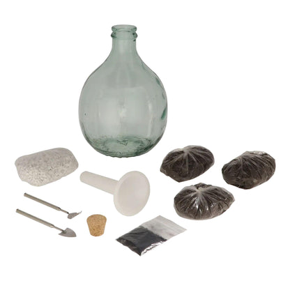 Kit terrarium DIY sans plantes en coffret cadeau : bocal 5 L à bouchon liège, substrat et outils