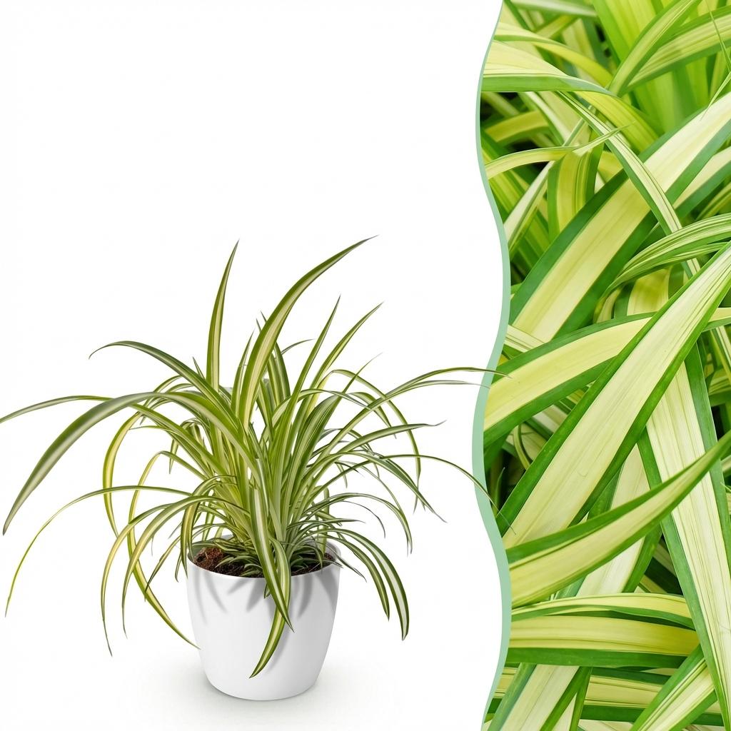 Plante d'intérieur - Chlorophytum comosum Variegatum - Plante Araignée Panachée - Plante Amie des Animaux - Verte - 1 Plante - avec Potter Blanc - Pot 12cm - Hauteur 20cm