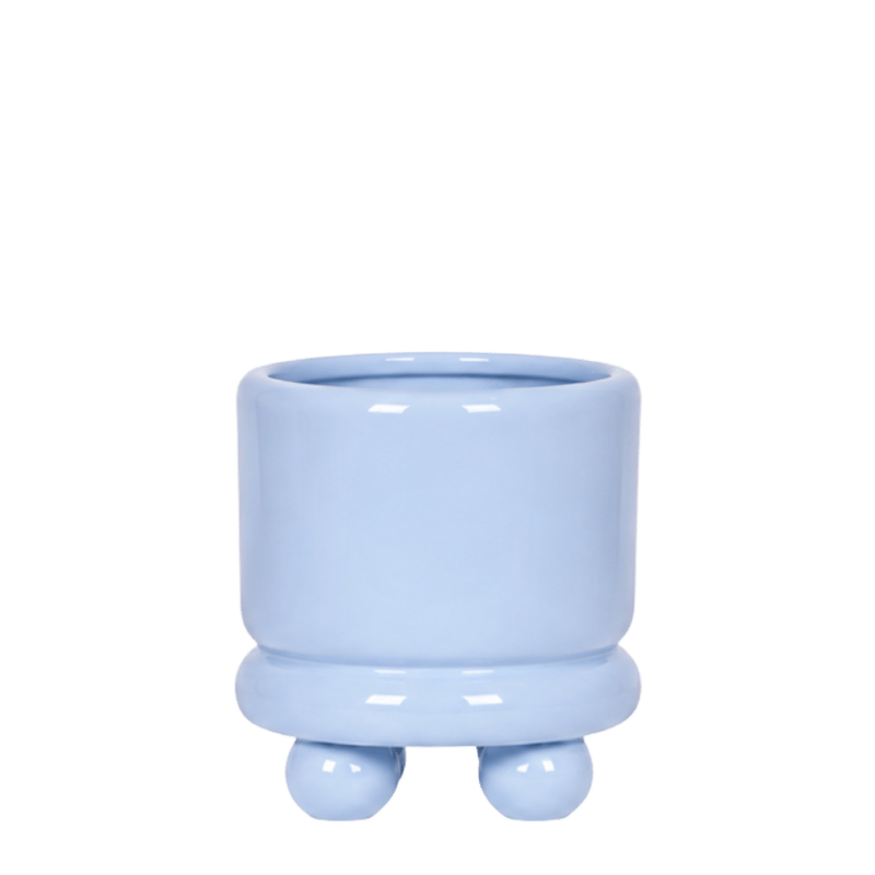 Cache-pot céramique brillant à petits pieds - bleu - 6 cm