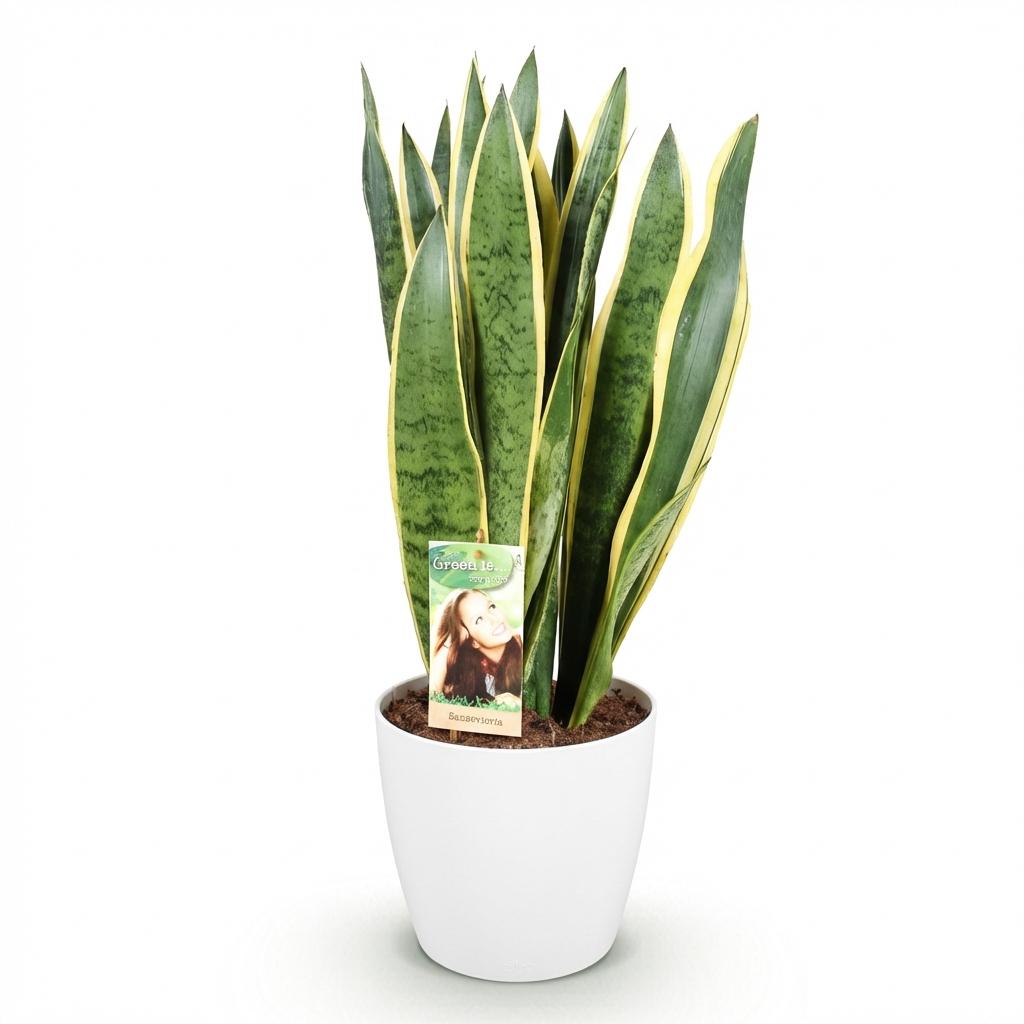 Plantes d'intérieur - Sansevieria Laurentii - Langue de belle-mère - Peu d'entretien - Vert - jaune - 1 Plante - avec Potter Blanc - Pot 21cm - Hauteur 70-80cm